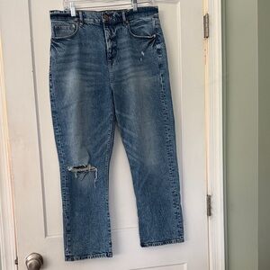 Loft High Waist Straight Crop Classic Blue Denim Jeans